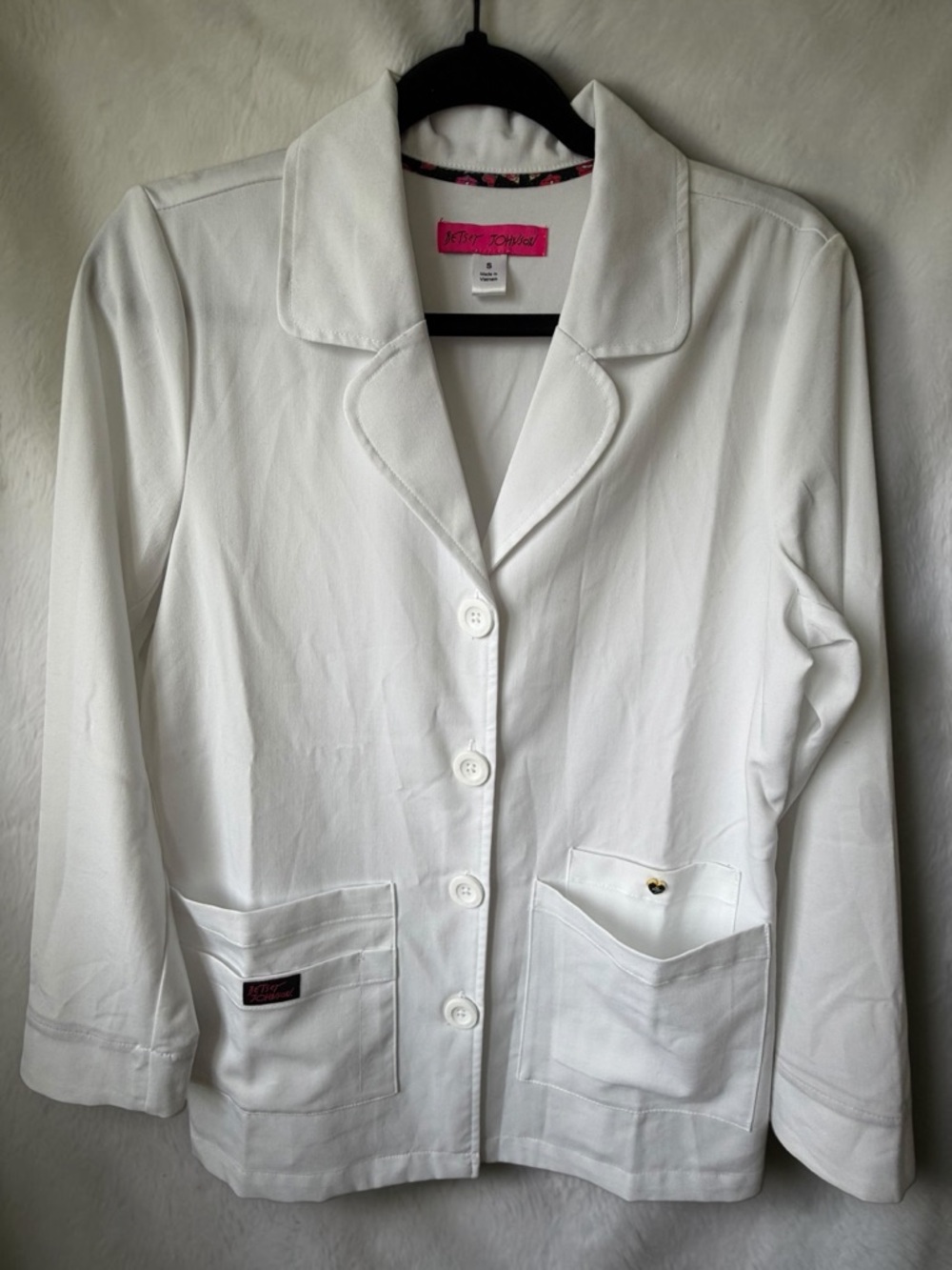 Betsey Johnson White Blazer Jacket Womens Small Stretch Button Front Preppy Chic